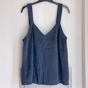 ANTHROPOLOGIE FLAREAT Navy 100% Silk Blouse